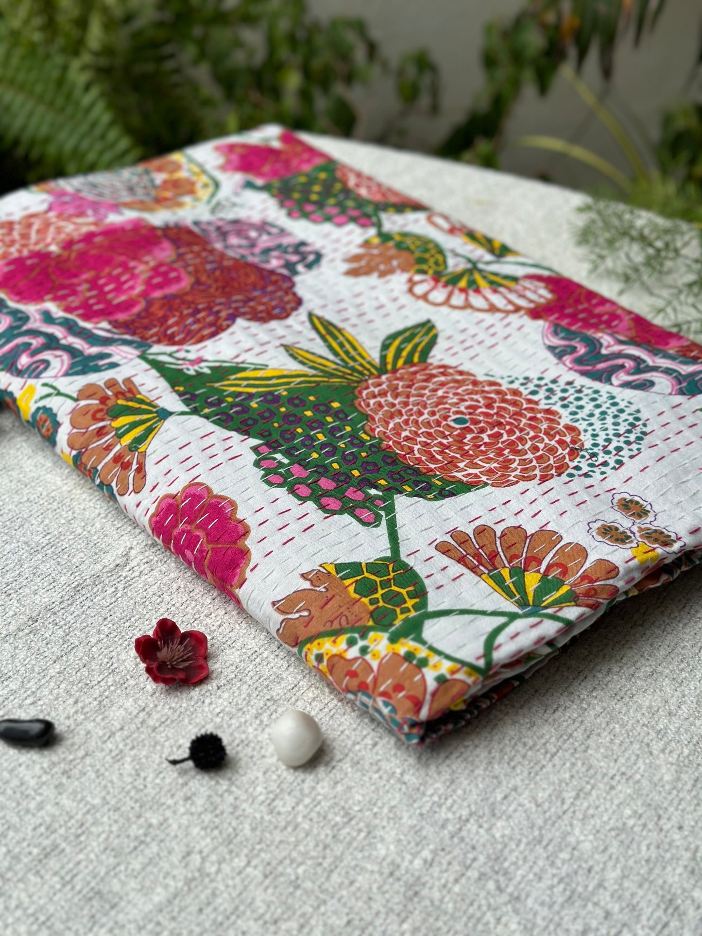 WHITE KANTHA BEDCOVER
