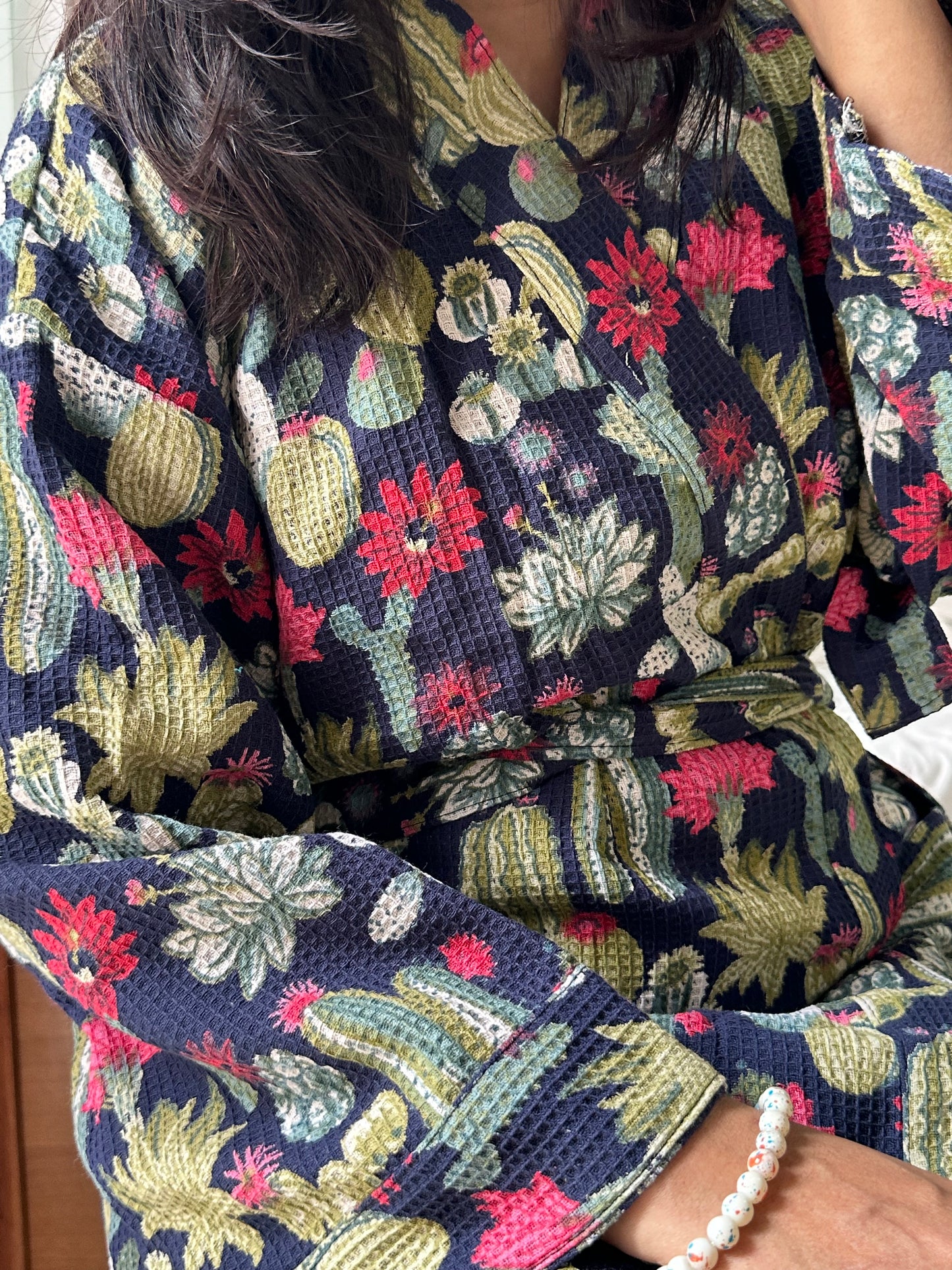 NEAVY BLUE WAFFLE COTTON BATHROBE