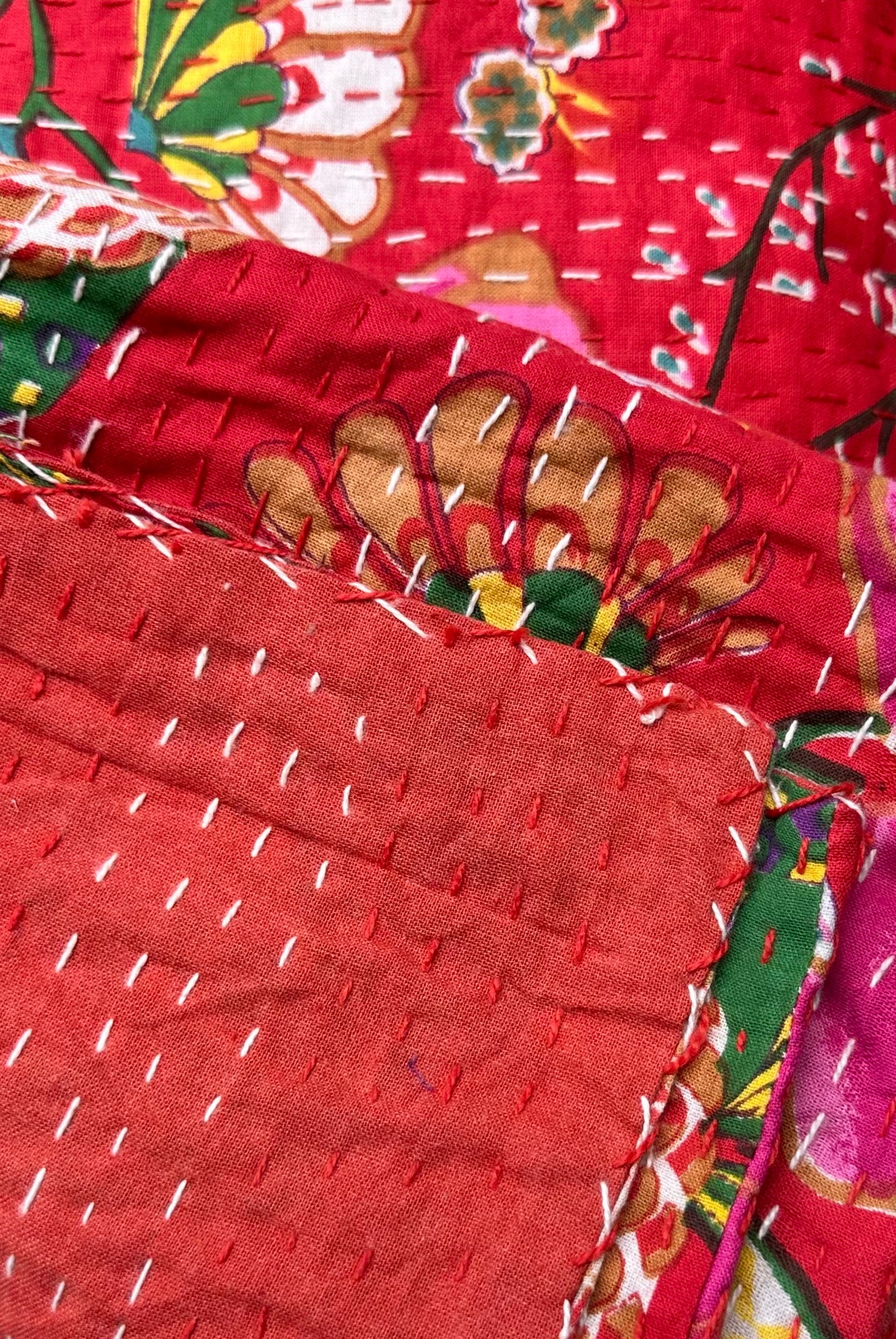 RED KANTHA BEDCOVER