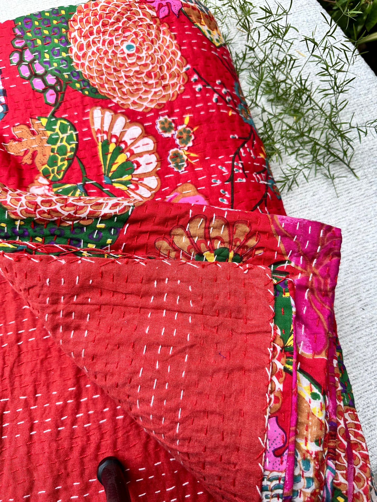 RED KANTHA BEDCOVER