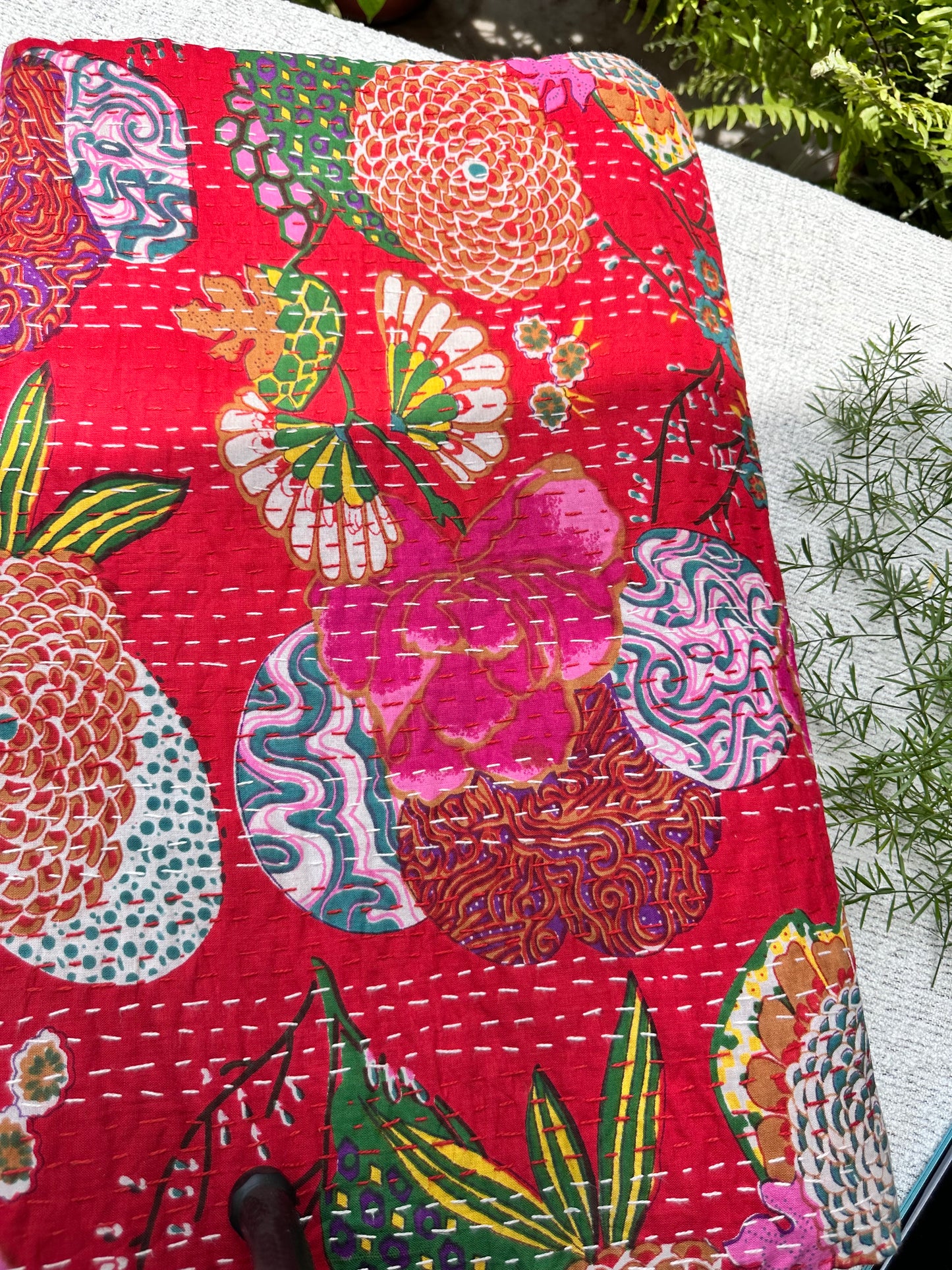 RED KANTHA BEDCOVER