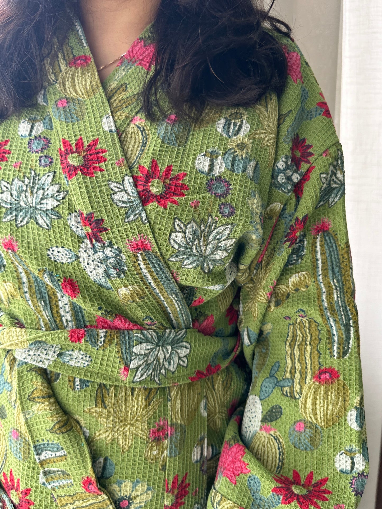 GREEN WAFFLE BATHROBE