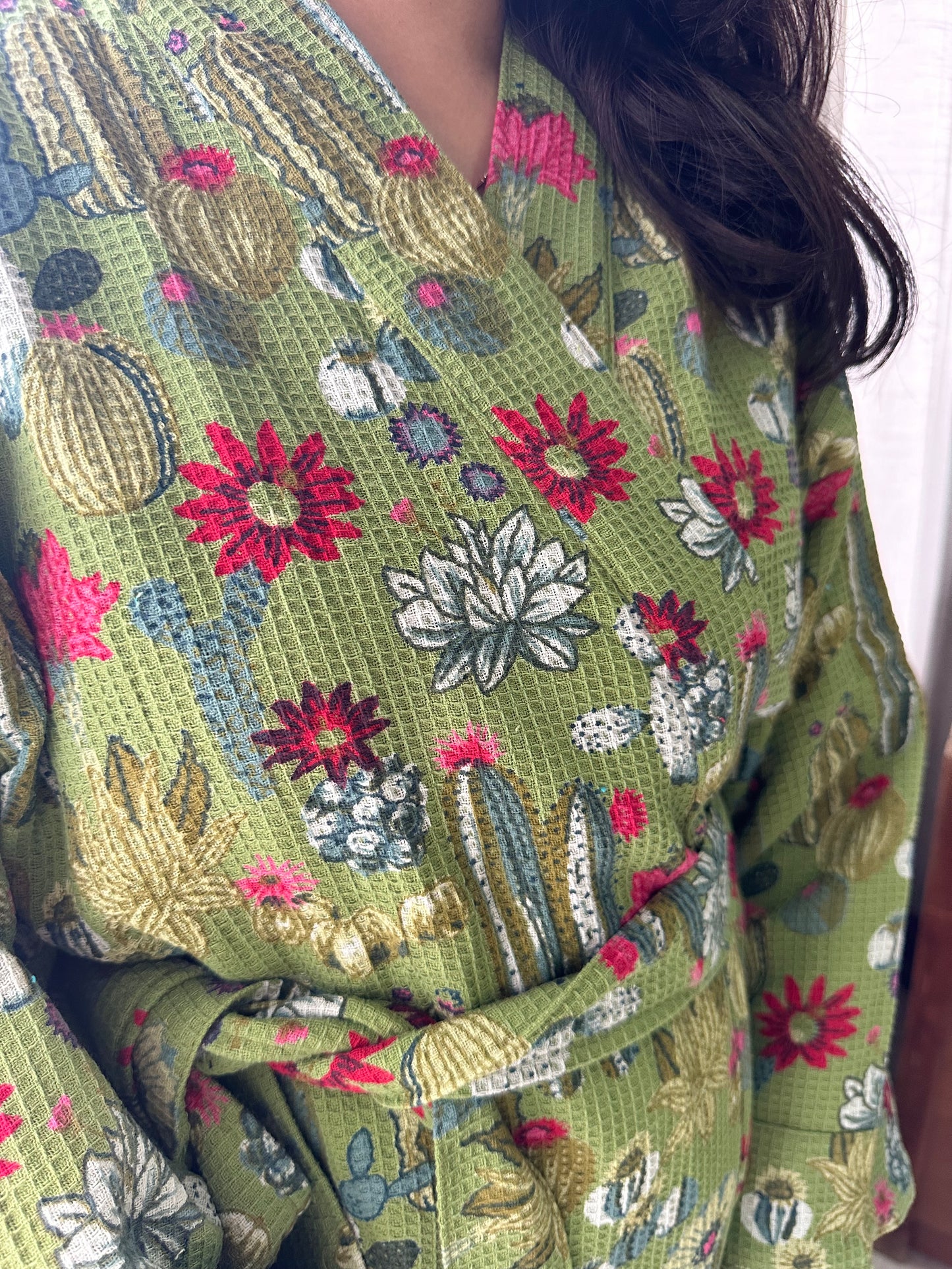 GREEN WAFFLE BATHROBE