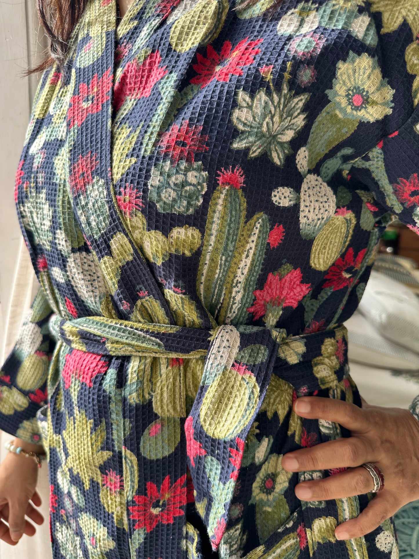 NEAVY BLUE WAFFLE COTTON BATHROBE