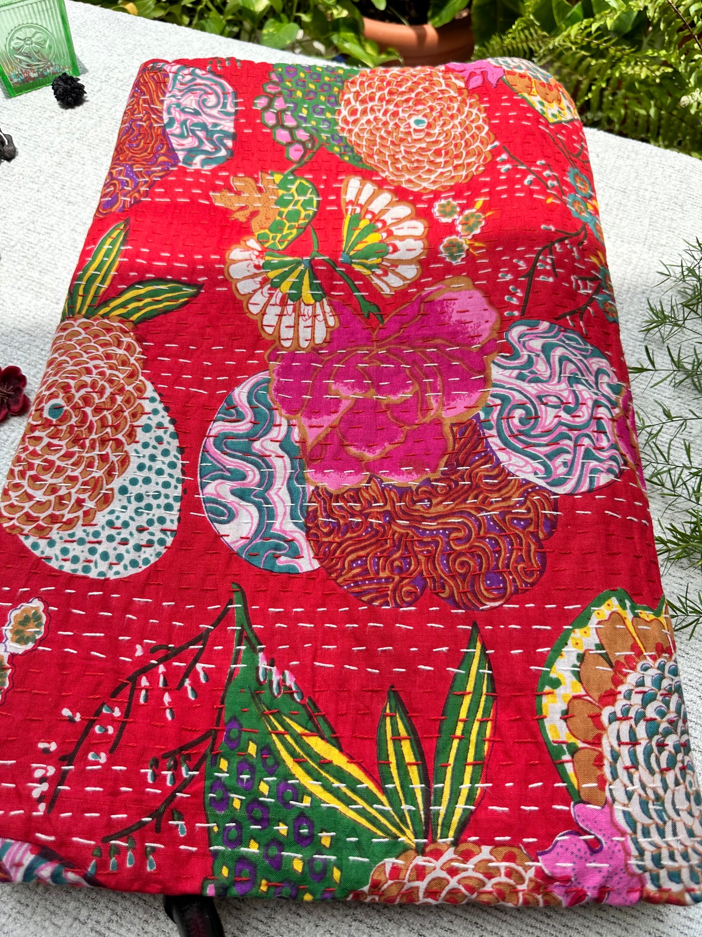 RED KANTHA BEDCOVER