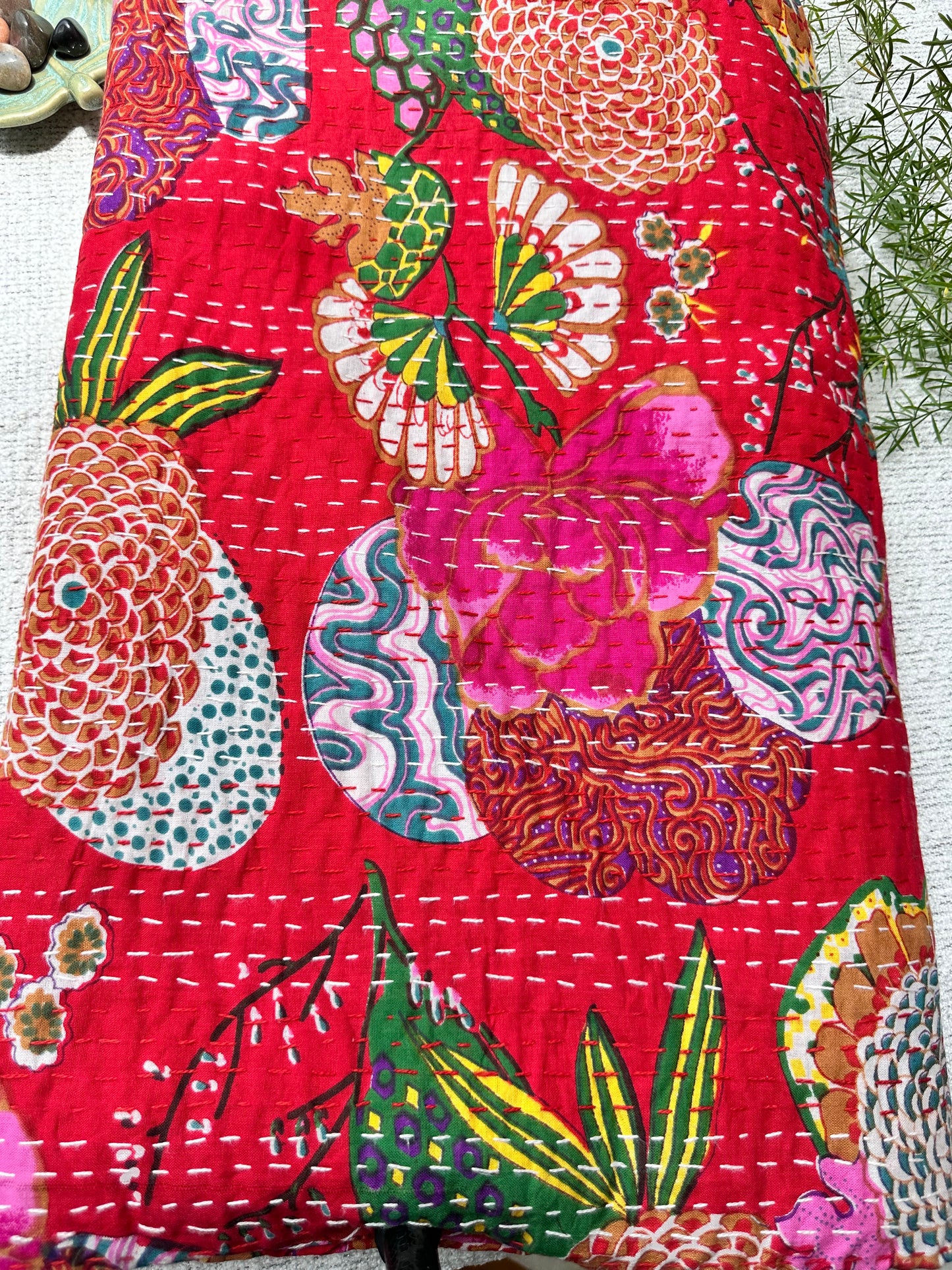 RED KANTHA BEDCOVER