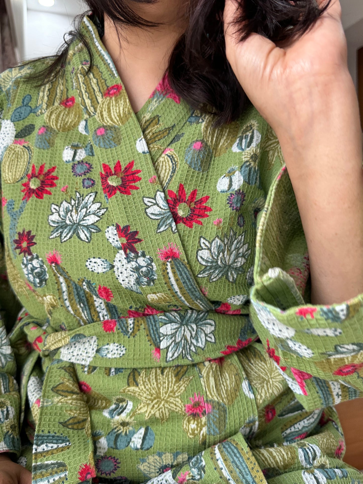 GREEN WAFFLE BATHROBE