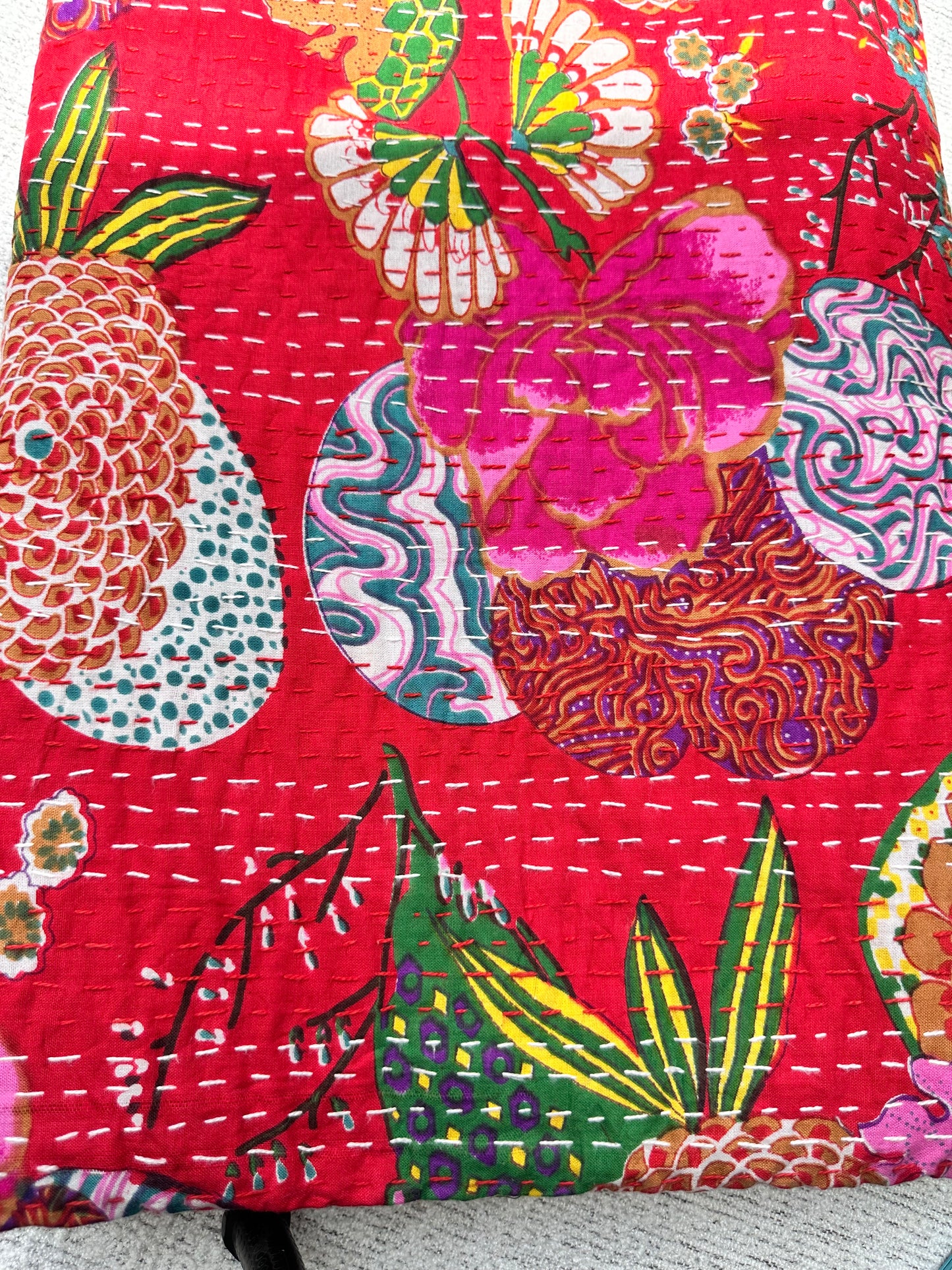 RED KANTHA BEDCOVER