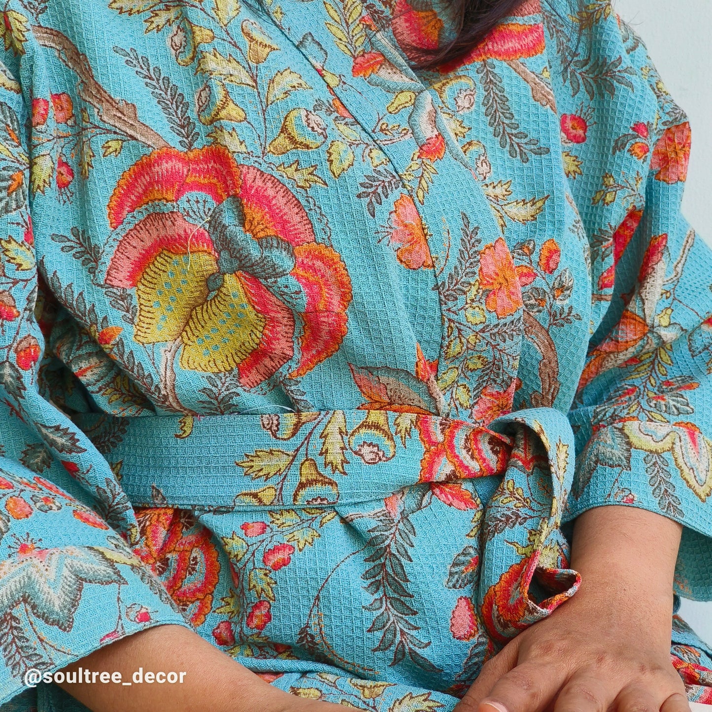 TEEL BLUE WAFFLE BATHROBE