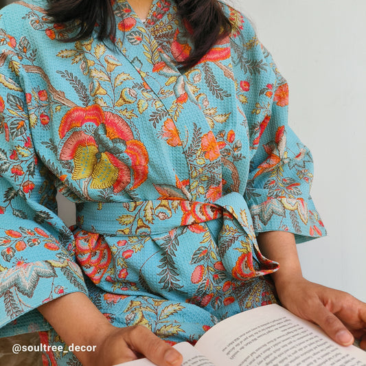 TEEL BLUE WAFFLE BATHROBE