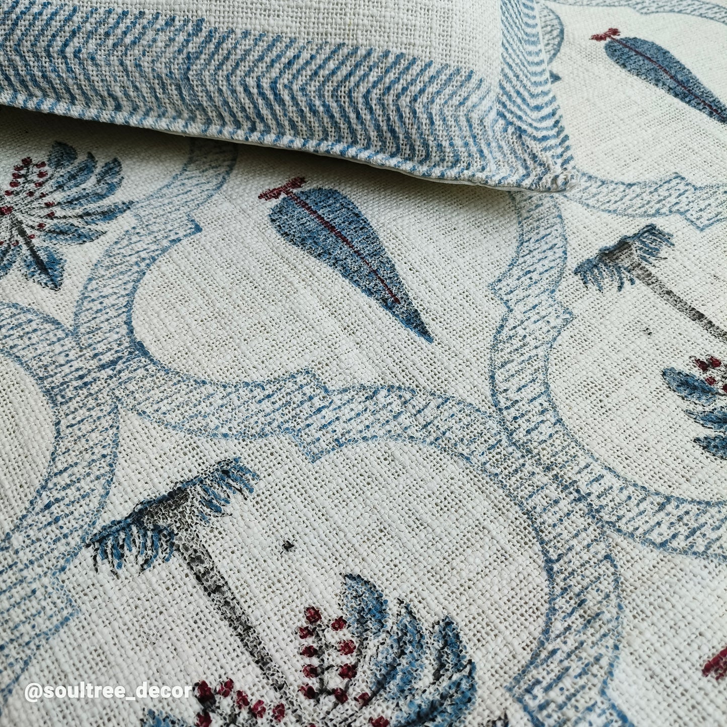 BLUE PALM JUTE BEDCOVER