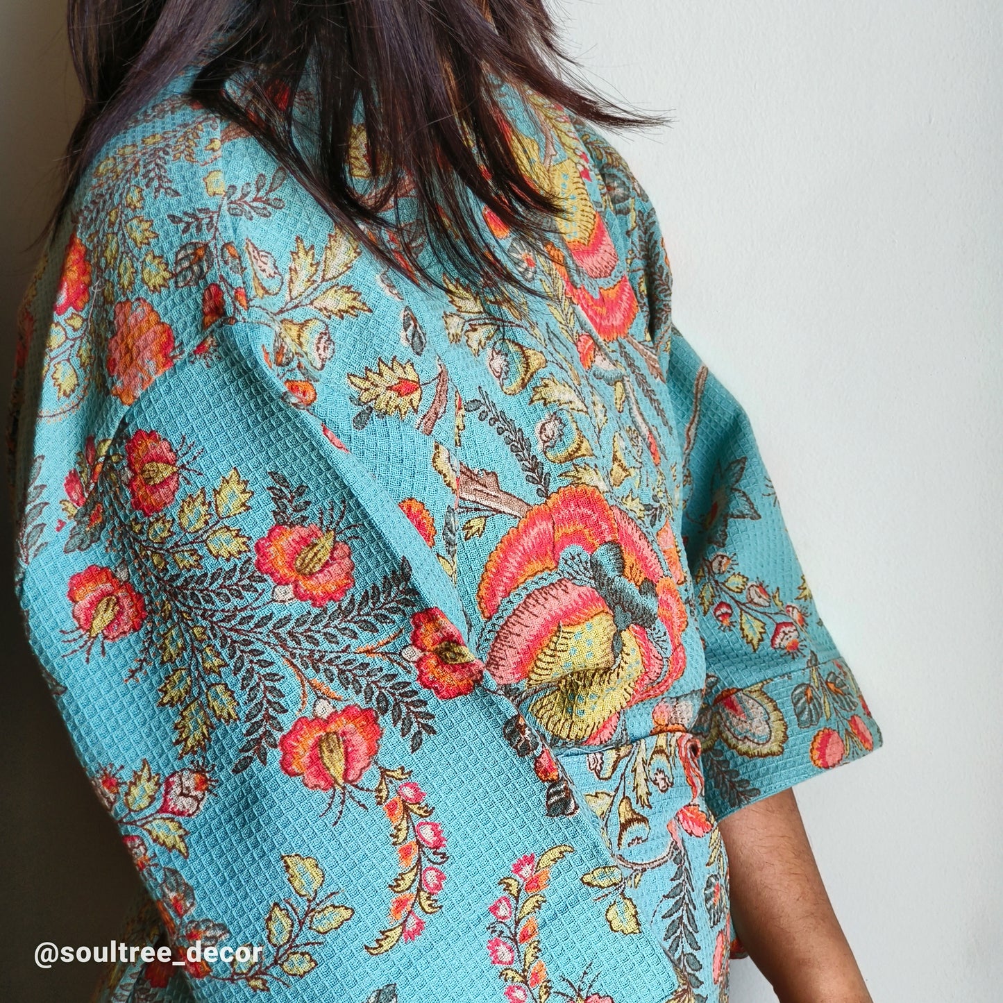 TEEL BLUE WAFFLE BATHROBE