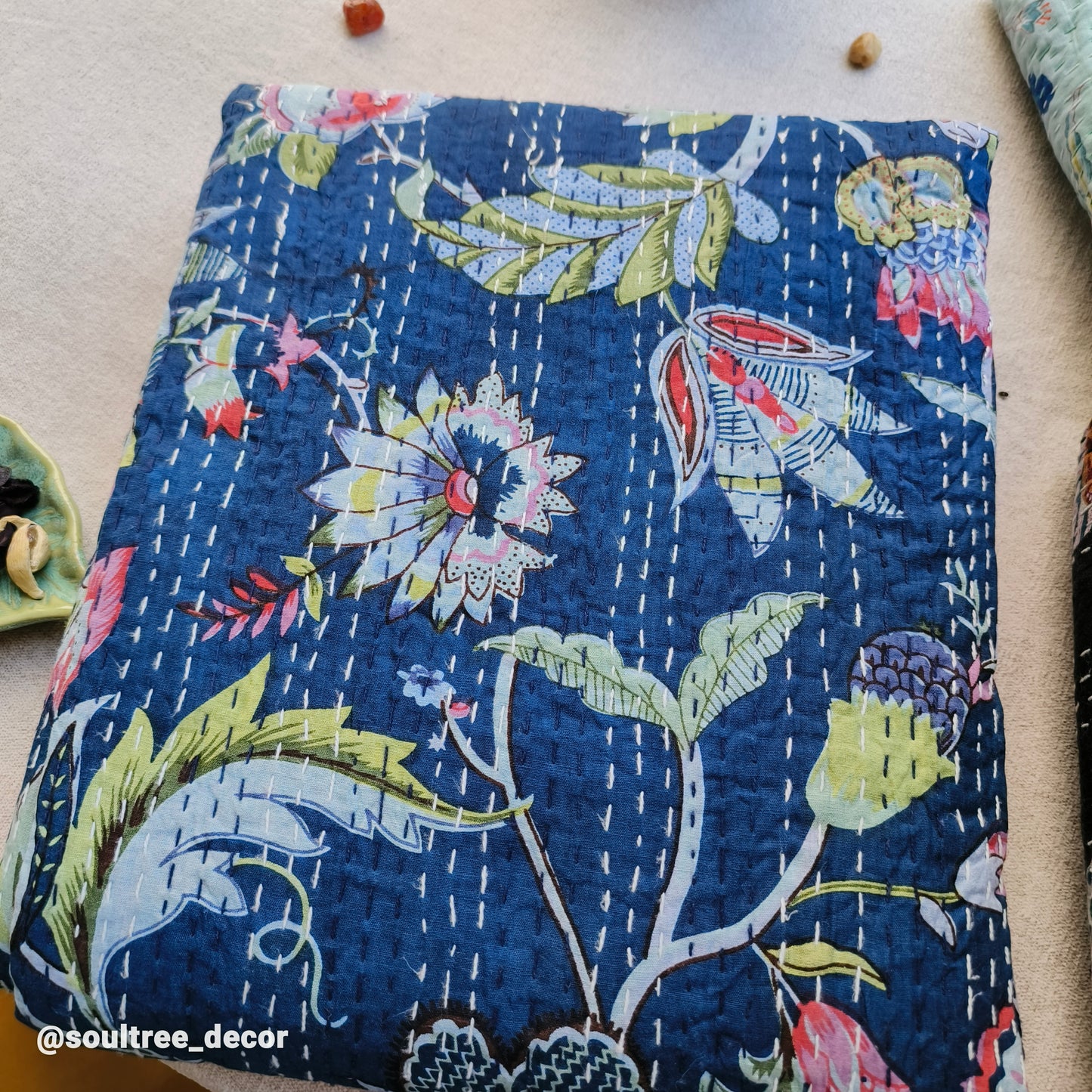 NAVY BLUE KANTHA BEDCOVER