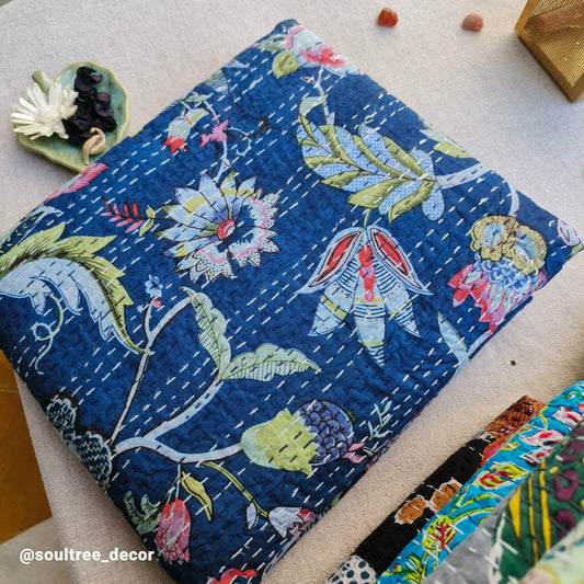 NAVY BLUE KANTHA BEDCOVER